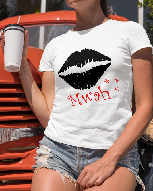 Ladies Womens Mwah Kiss Lips Short Sleeve T Shirt Casual Ladies T shirt Tee Tops